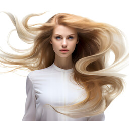 Beautiful girl with long and healthy hair, isolated on transparent background, healthy hair concept, realistic illustration, generative ai - 785540176