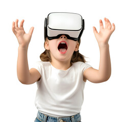 Little Girl wearing virtual reality glasses, isolated on a transparent background, virtual reality technology concept, realistic design illustration, generative ai - 785540182
