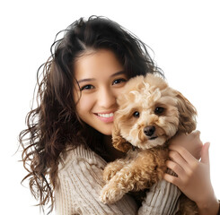 Woman hugging her loved Toy Poodle dog, isolated on transparent background, people and pets concept, realistic illustration, generative ai - 785540305