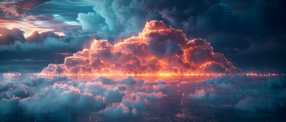 Digital Cloudscape: The Neon Glow of Tech Expansion. Concept Technology, Digital Innovation, Cloud Computing, Neon Lights, Tech Expansion - obrazy, fototapety, plakaty