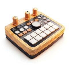 3D drum machine icon, essential for music production, realistic, isolated on white background