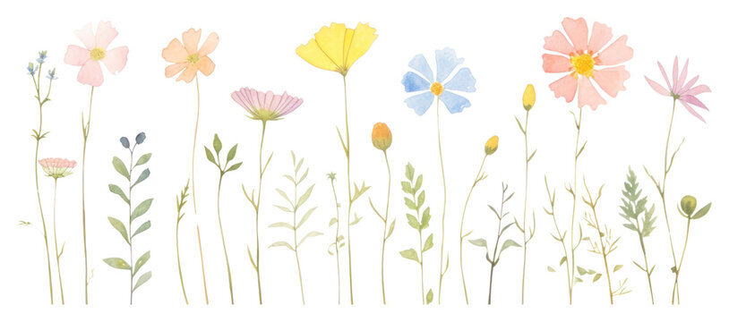 PNG Colorful flowers as line watercolour illustration pattern drawing sketch.