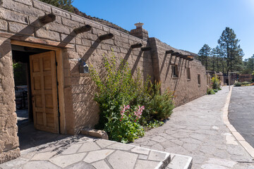 Bandelier National Monument, New Mexico. Former Frijoles Canyon Lodge is now Sirphey at Bandelier,...