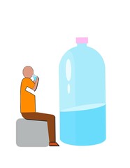A man is sitting on a rock and drinking water from a bottle