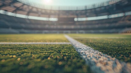 Blurred view from within an empty stadium, capturing the silence and the majesty of the structure, with muted colors and soft lighting