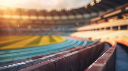 Blurred view from within an empty stadium, capturing the solitude and the grandeur of the structure, with muted colors and soft lighting 02
