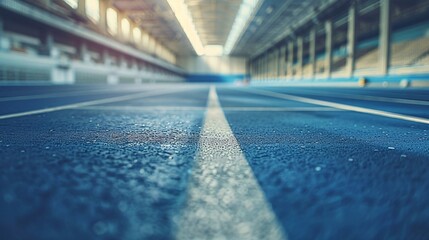 Blurred image of an unoccupied track and field arena, capturing the stillness and the grandeur of...