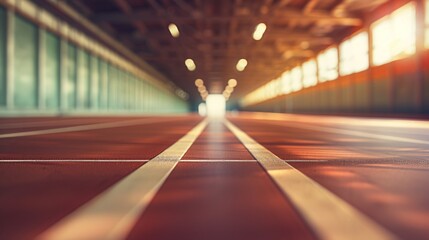 Blurred image of an unoccupied track and field arena, capturing the stillness and the grandeur of the space, with muted tones and soft lighting 02 - obrazy, fototapety, plakaty