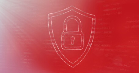 Image of padlock and shield with lines moving against red background