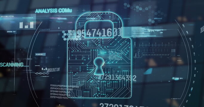 Image of financial data processing over online security padlock