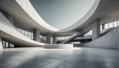 Empty abstract architecture building in minimal concrete design, showcasing an open space floor...