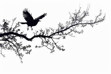 Naklejka premium Flying bird branch silhouette