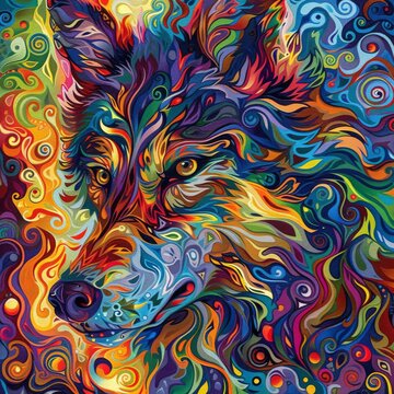 Psychedelic Wolf Spirit: A Vibrant Swirl of Colors