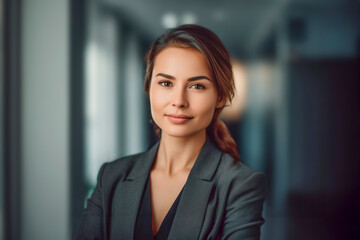 smiling caucasian businesswoman in a business suit in an office space