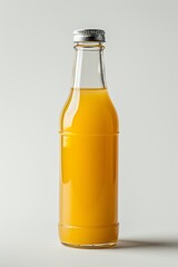 Refreshing Fresh Orange Juice Poured into a Glass Bottle, Isolated on a Clean White Background for Versatile Use