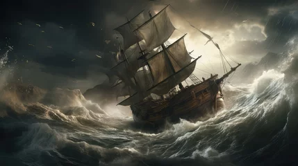 Deurstickers ship in the sea © faiz