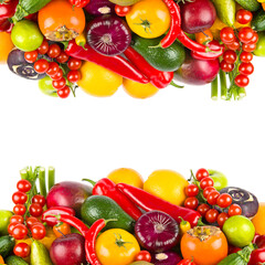 Set of vegetables and fruits isolated on a white. There is free space for text. Collage. - 785544945