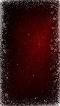 Vertical Snow Frame Christmas Dark Red 4K Loop features a dark red background with white particles and snowflakes emanating from the edges to make a frame in a vertical ratio loop. 