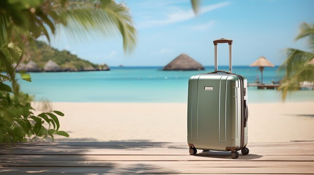 suitcase on beach background