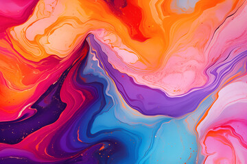 A colorful fluid art swirls in vibrant shades of pink, purple, orange, and blue creates an abstract background. The flowing patterns suggest a sense of creativity and movement