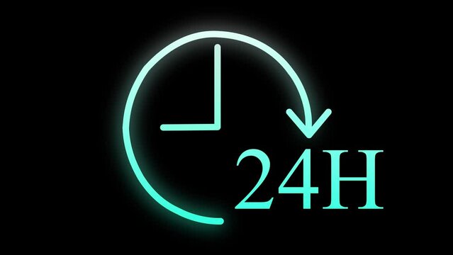 Round-the-Clock Service Icon: 24H Support Symbol with Check Mark on Black Background