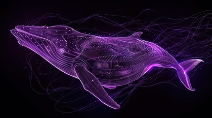 purple whale Sketching lines on black background