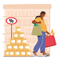 Pregnant Woman Character Navigates The Aisles, Carefully Selecting Nutritious Foods For Herself And Her Baby