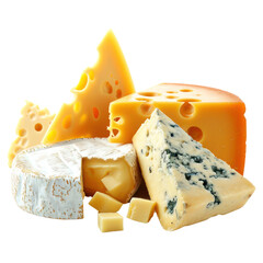 many cheeses isolated on transparent background
