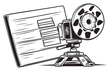 PNG Camera clapperboard movie drawing white background - obrazy, fototapety, plakaty