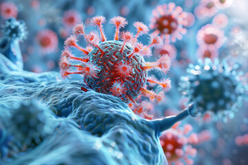 closeup of the natural virus cell, Generative AI