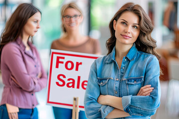 Fototapeta premium Professional Real Estate Agent with a for sale sign in the background