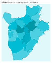 Burundi plain country map. High Details. Solid Regions style. Shape of Burundi. Vector illustration.