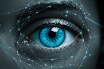 StockPhoto Closeup blue eye high technologies in the futuristic photo, symbolizing advanced biometric identification
