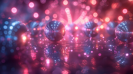 Disco Lights Banner,
A row of glass globes with the purple light on the top - obrazy, fototapety, plakaty