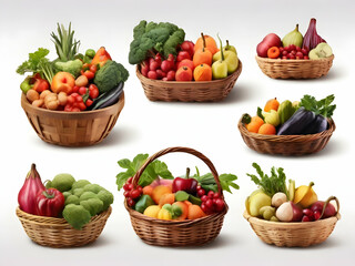 fruits and vegetables in basket. food, fruit, vegetable, vegetables, healthy, fresh, tomato, green, pepper, isolated, basket,Ai generated 