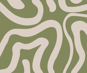Fun Green-Beige Line Doodle Seamless Pattern, Retro Abstract Wallpaper, Creative Abstract Background with Colorful Waves