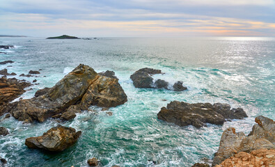 land and seascape at the rocky coastline of the Atlantic Ocean near Porto Covo near Sines, Portugal, Europe - 785549579