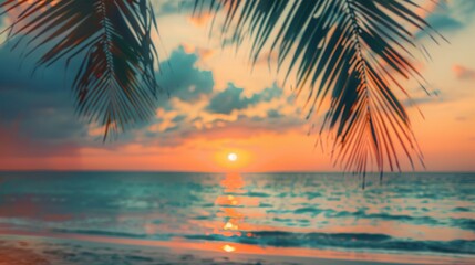 Blurred view of a tropical beach at sunset with no one in the image 04