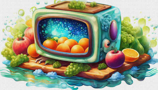 oil painting style cartoon character cute microwave close-up