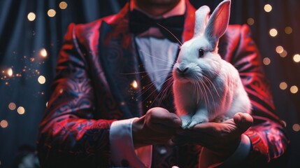 A magician makes a white rabbit appear out of his hat 02
