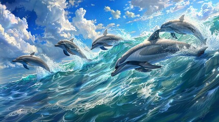 dolphin in water - obrazy, fototapety, plakaty