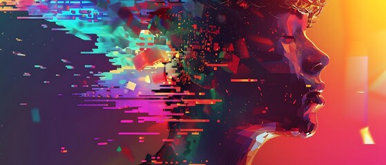 Vibrant Pixel Art, Exploring Human Emotions' Depth and  Intensity with Dynamic Shapes and Hues - obrazy, fototapety, plakaty