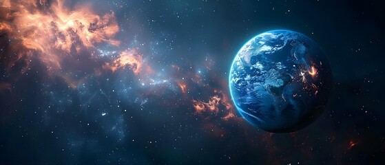 Obraz na płótnie Canvas The Dawn of Creation - Earth amidst the Cosmic Symphony. Concept Cosmic Origin, Earth's Creation, Dawn of Universe, Celestial Symphony, Cosmic Birth
