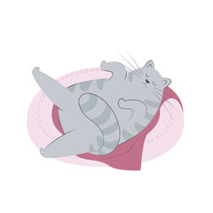 Cute grey striped cat sleeping on a cat pillow. Flat vector illustration of a pet