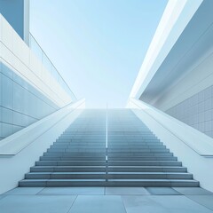 Clean lines forming an ascending staircase in an open space, subtle morning light, lower third for text. - obrazy, fototapety, plakaty
