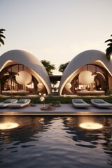 Obraz na płótnie Canvas Futuristic sustainable architecture contemporary house with elegant arched exterior design