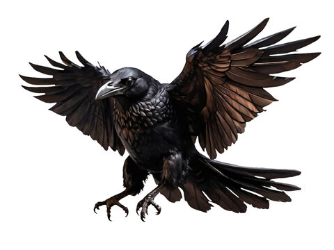 recommend clip art: Common Raven in Flight. flying raven, png file of isolated cutout object on transparent background. generative ai