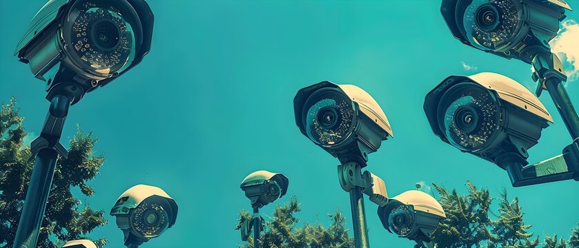 Orwellian Gaze: A Panopticon of Eyes in the Sky. Concept Surveillance, Dystopia, Privacy, Technology, Security