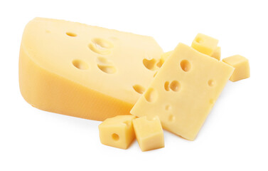 Cut fresh delicious cheese isolated on white