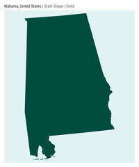 Alabama, United States. Simple vector map. State shape. Solid style. Border of Alabama. Vector illustration.